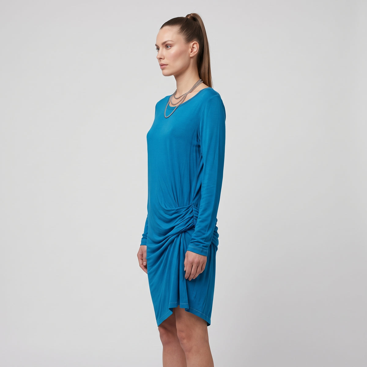 Ruched Side Long-Sleeve Dress