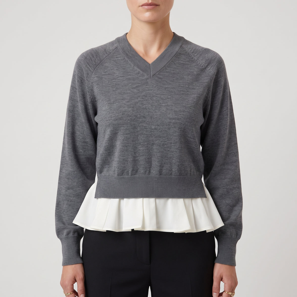 Layered Hem V-Neck Sweater