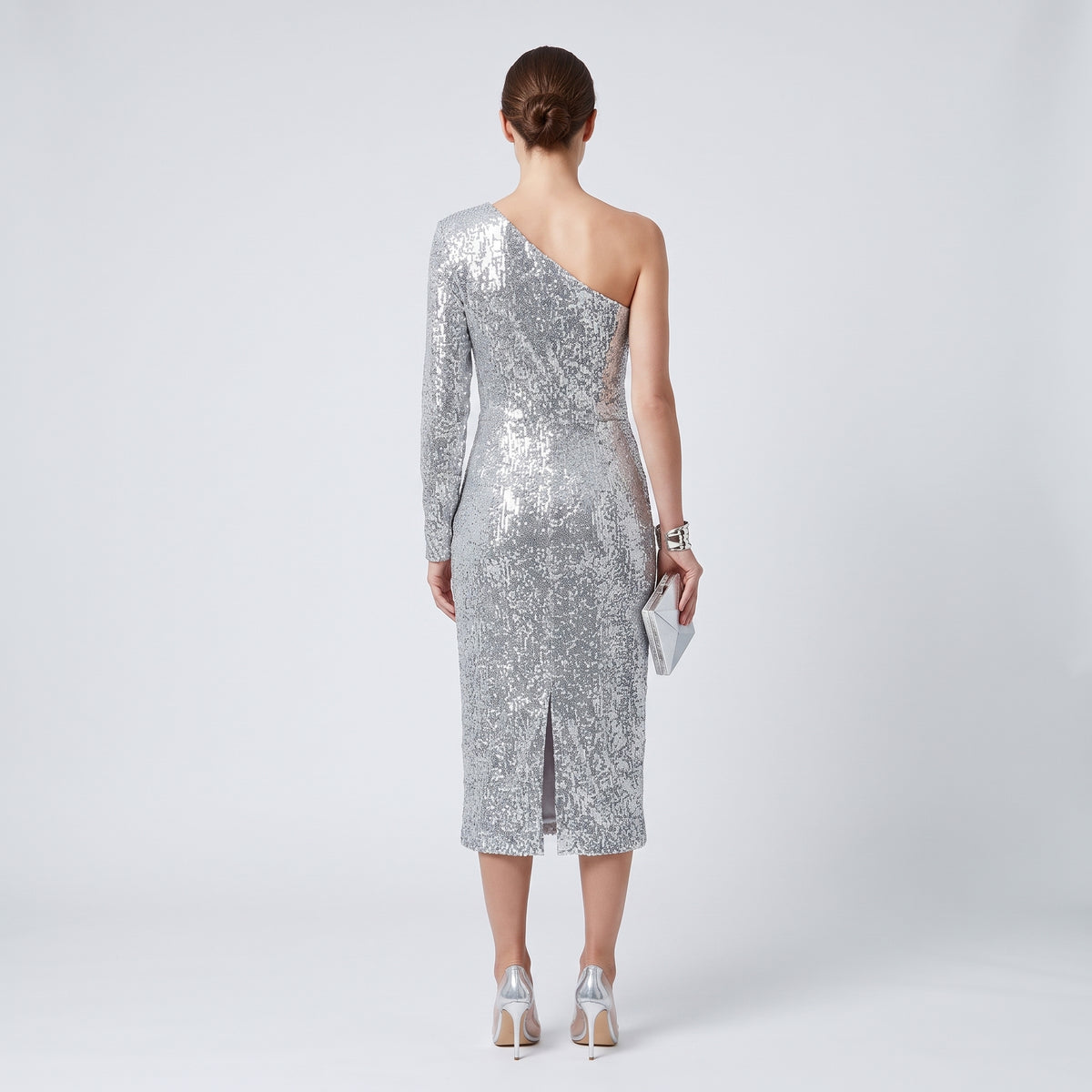 One-Shoulder Silver Sequin Dress