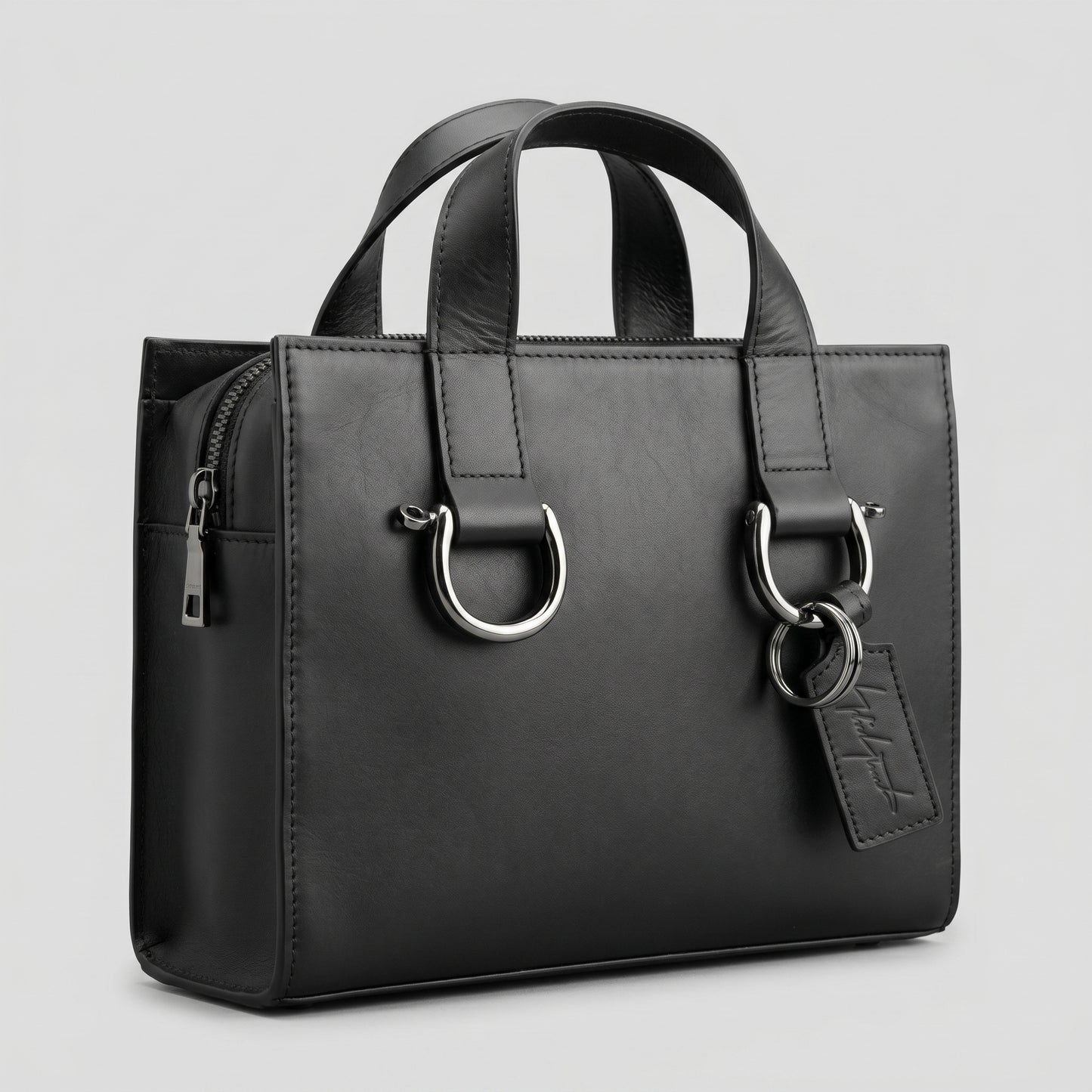 Structured Leather Top Handle Bag
