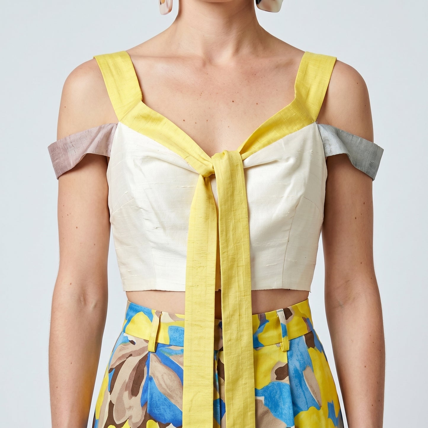 Colorblock Tie-Detail Crop Top