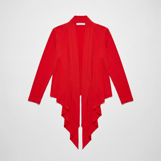 Red Draped Waterfall Cardigan