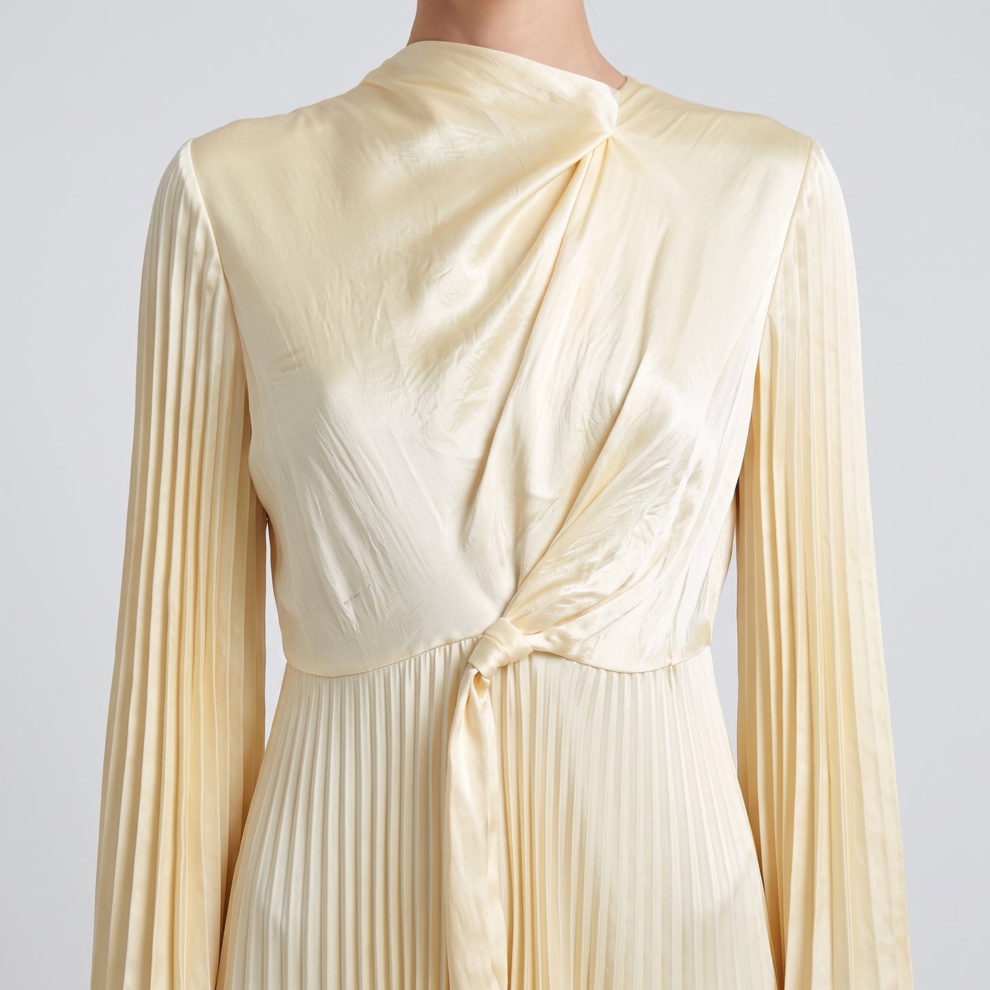 Pleated Satin Twist Hem Dress