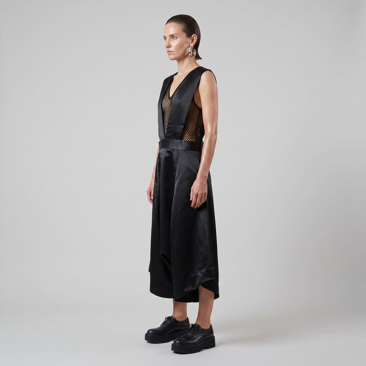 Structured Black Suspender Skirt