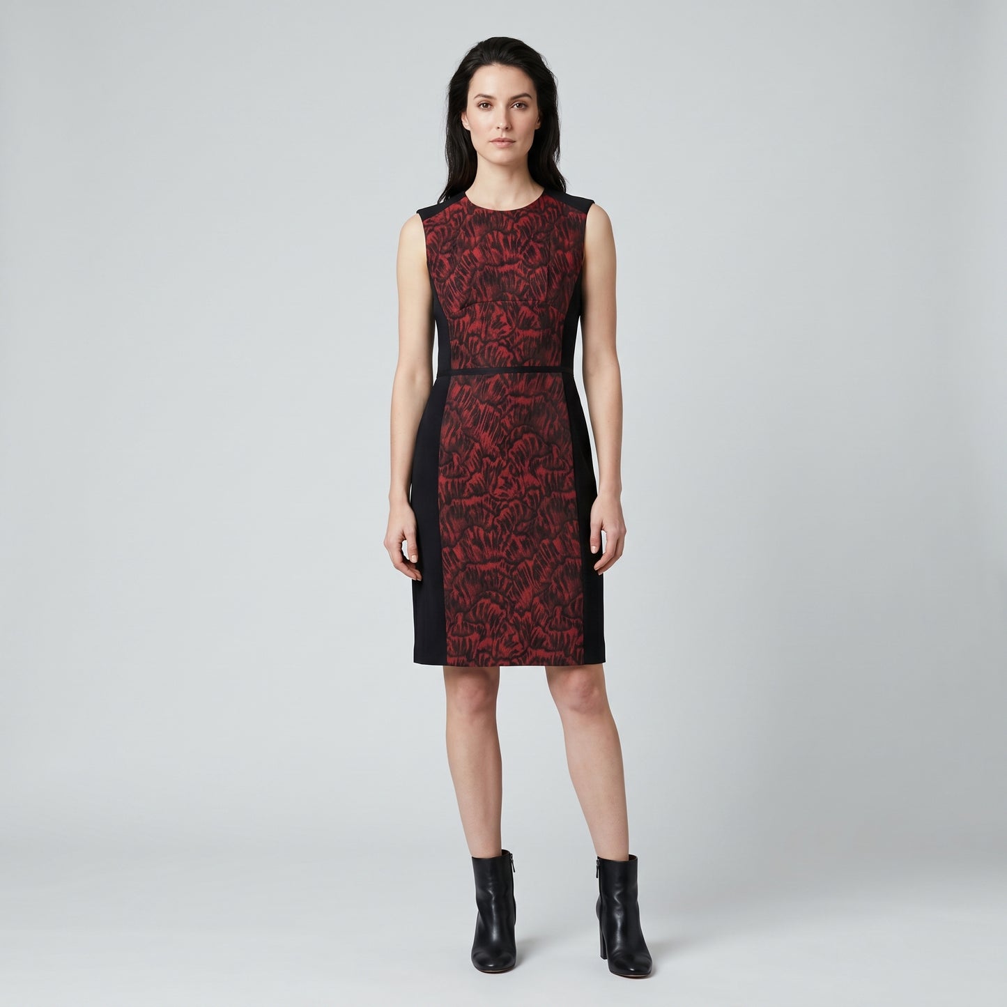 Abstract Print Paneled Sheath Dress