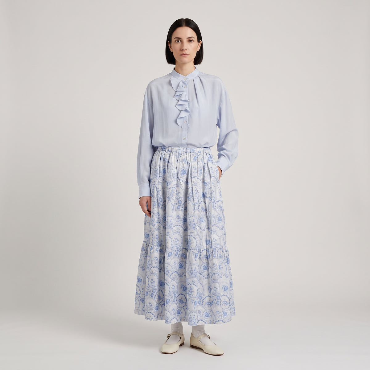 Ruffled Mandarin Collar Blouse