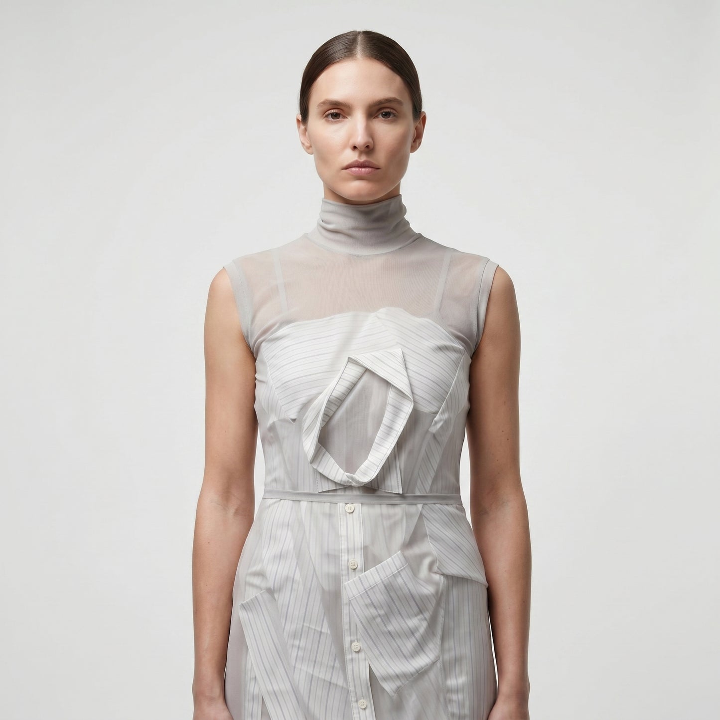 Deconstructed Pinstripe Mesh Dress