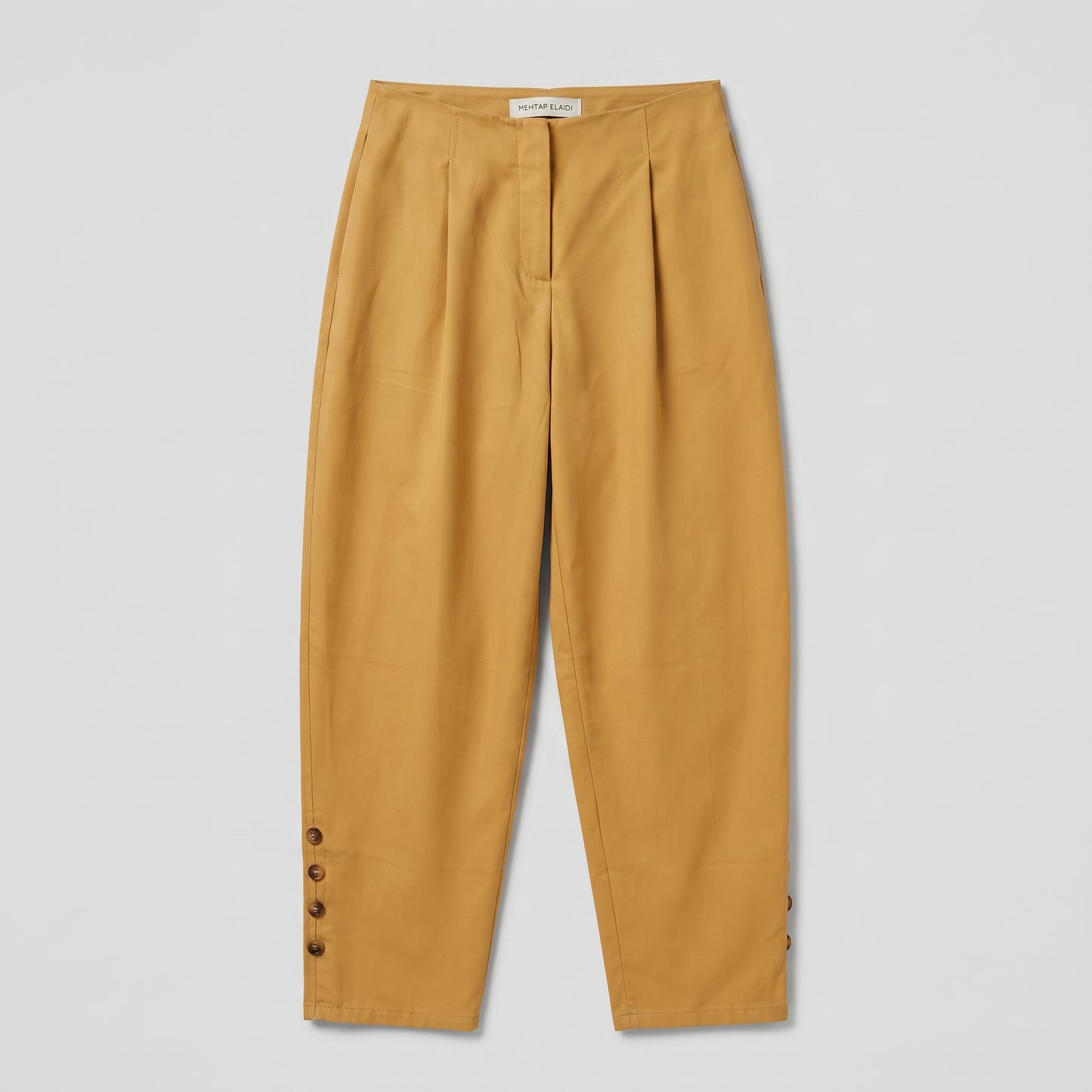 High-Waisted Pleated Mustard Trousers