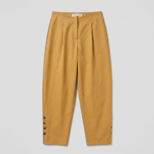 High-Waisted Pleated Mustard Trousers
