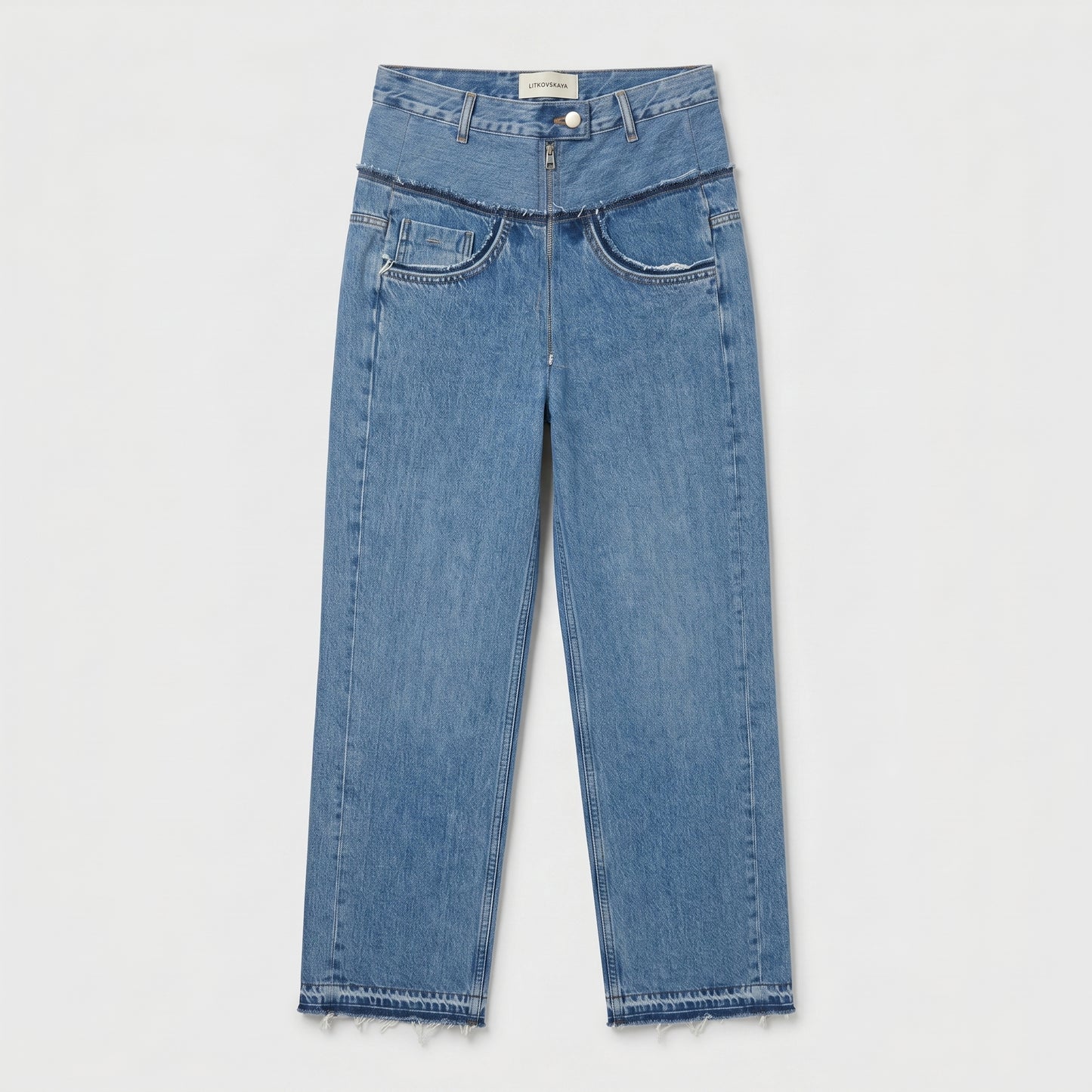 High-Waisted Distressed Denim Jeans