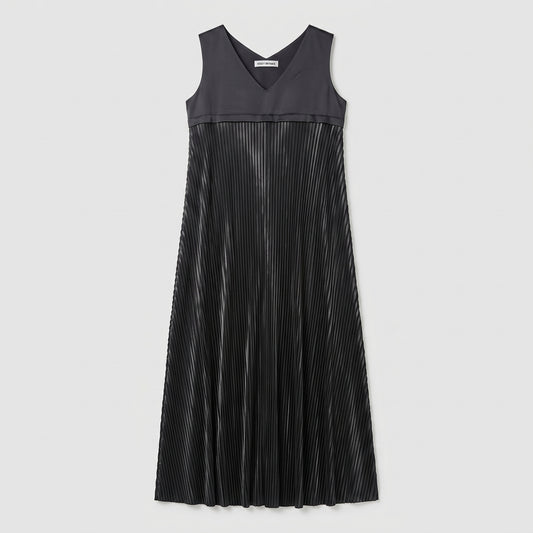 Pleated V-Neck Midi Dress