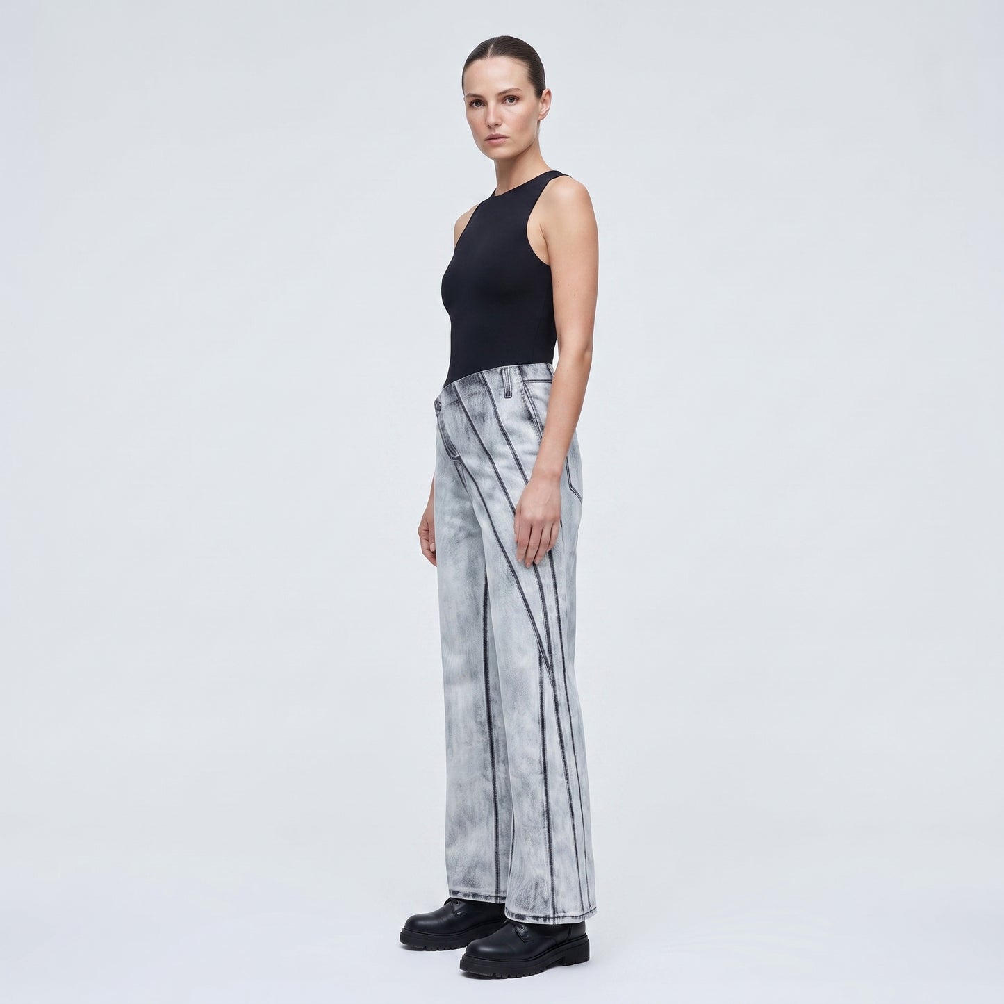 Asymmetric Acid Wash Wide Jeans