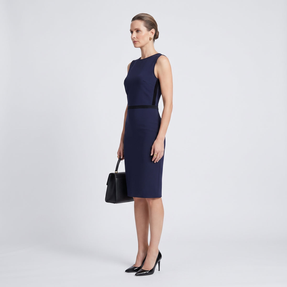 Sleeveless Navy Tailored Sheath Dress
