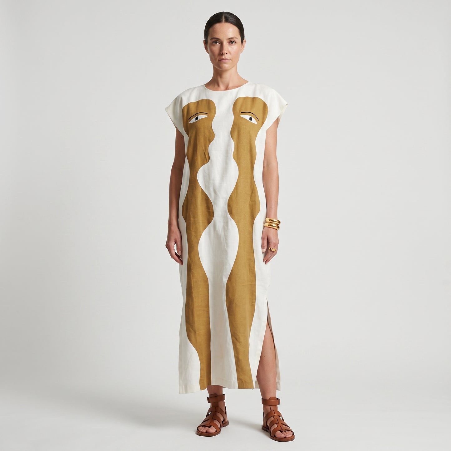 Abstract Figure Print Linen Tunic
