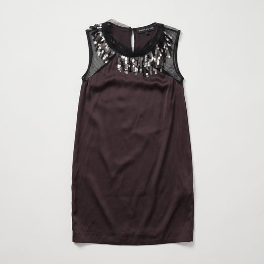Sequined Embellished Silk Tank Top