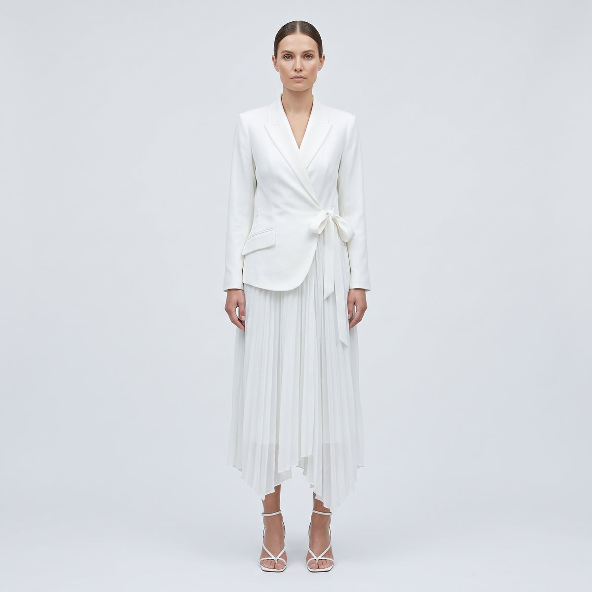 Tailored Wrap Pleated Midi Dress