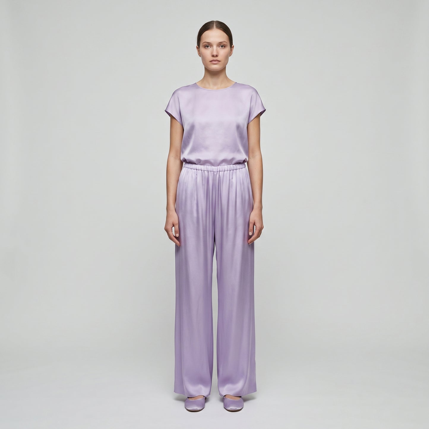 Lavender Satin Wide-Leg Trousers