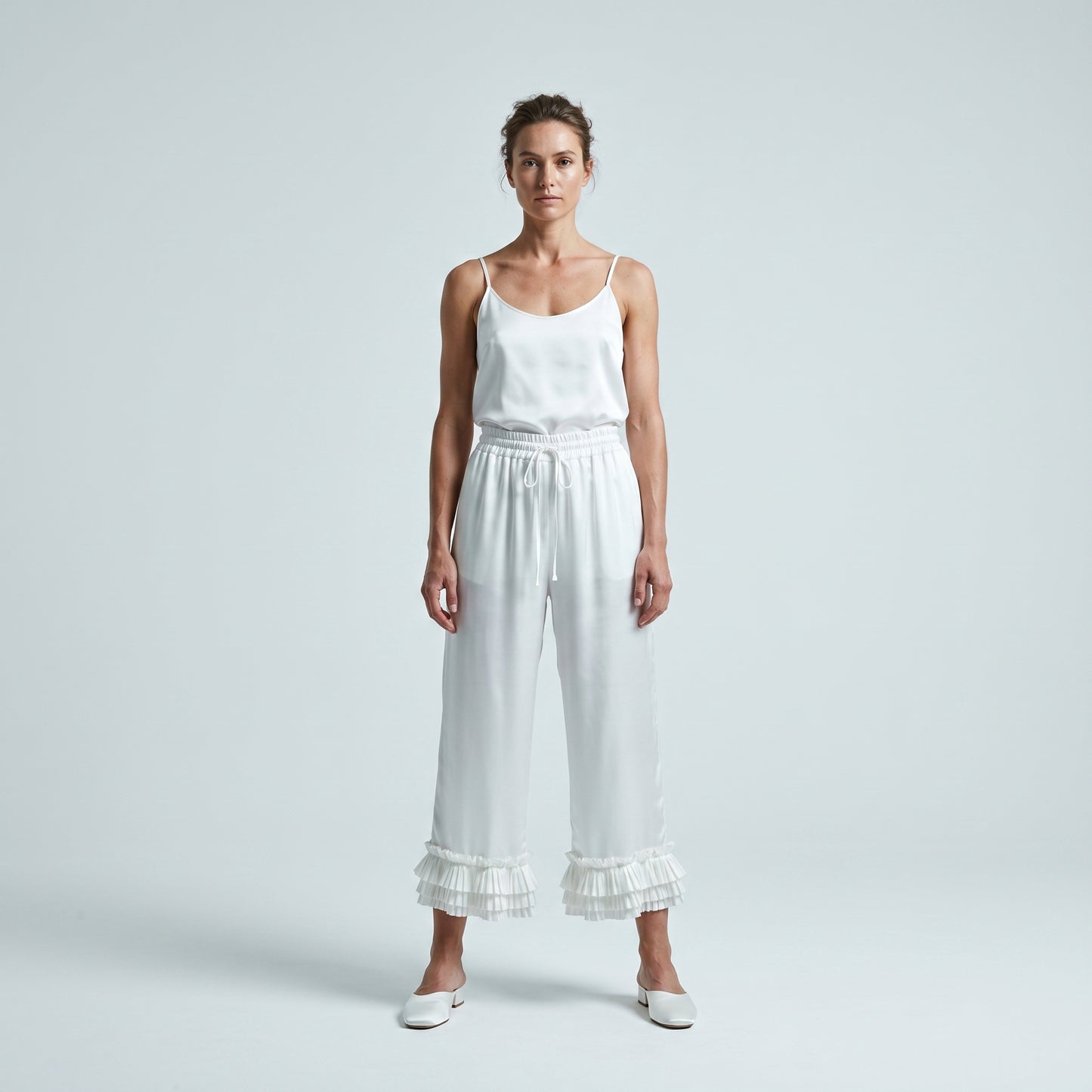 Pleated Ruffle Wide Leg Trousers