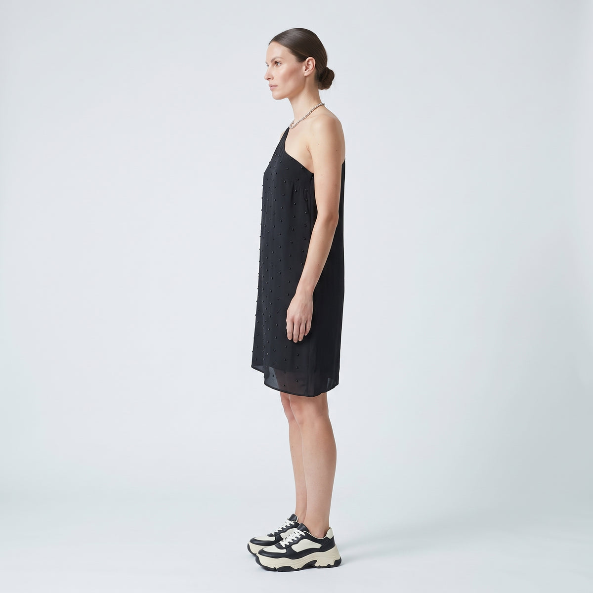 Embellished One-Shoulder Mini Dress