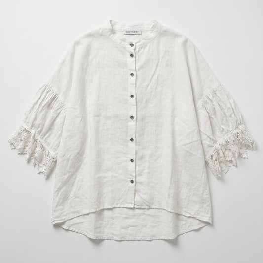 Lace Trim Linen Blouse