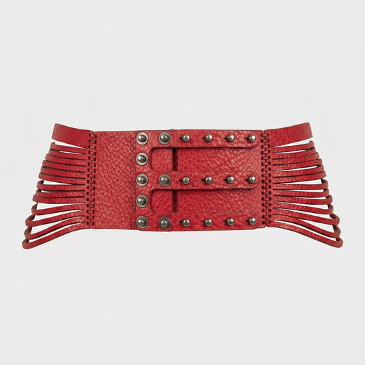 Studded Red Leather Corset Belt