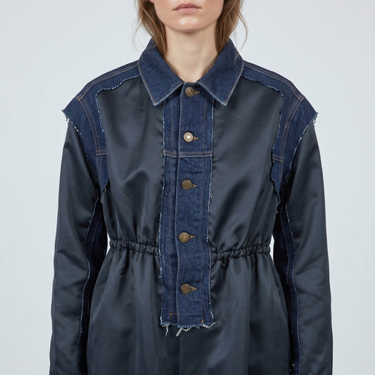 Satin and Denim Hybrid Coat