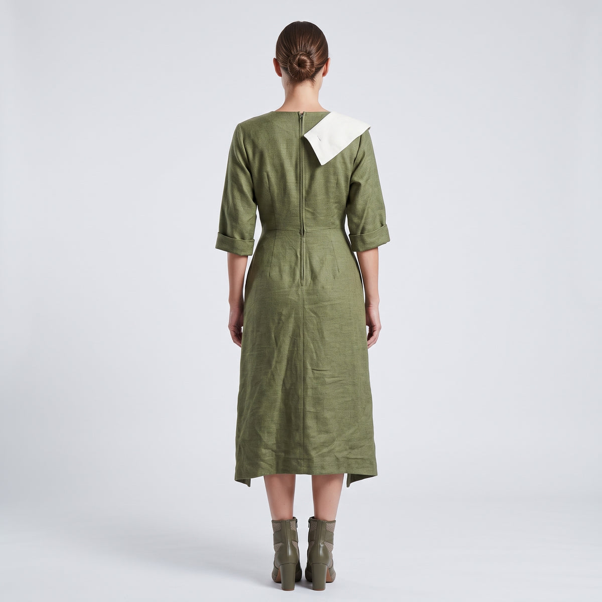Tailored Olive Wrap Midi Dress
