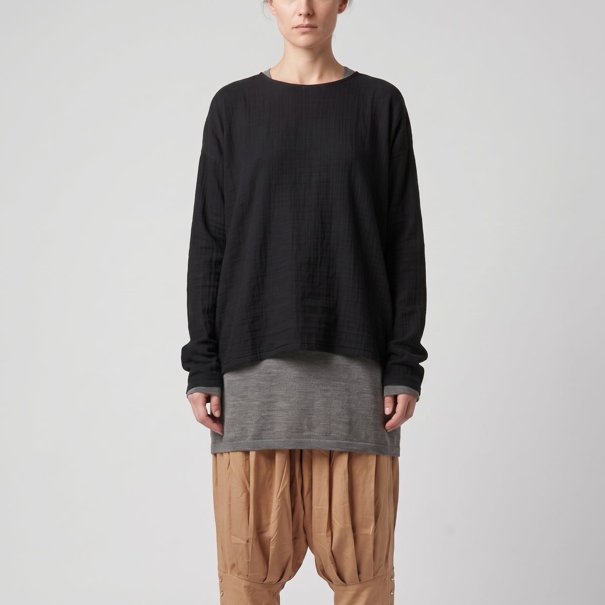 Pleated Cropped Sarouel Trousers