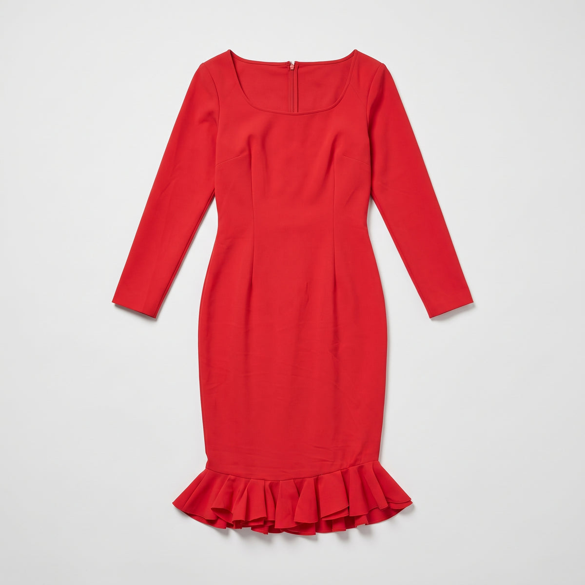 Elegant Red Ruffle Hem Dress