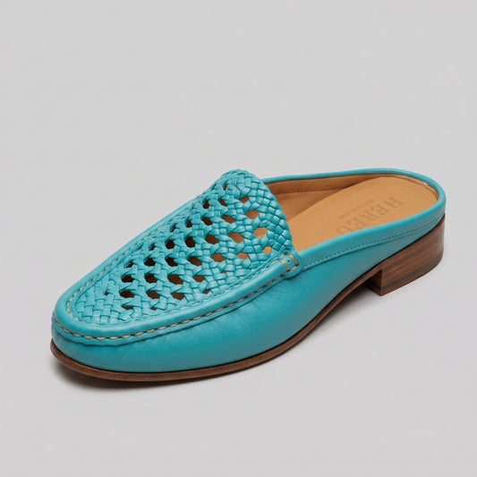 Woven Leather Backless Loafer Mules