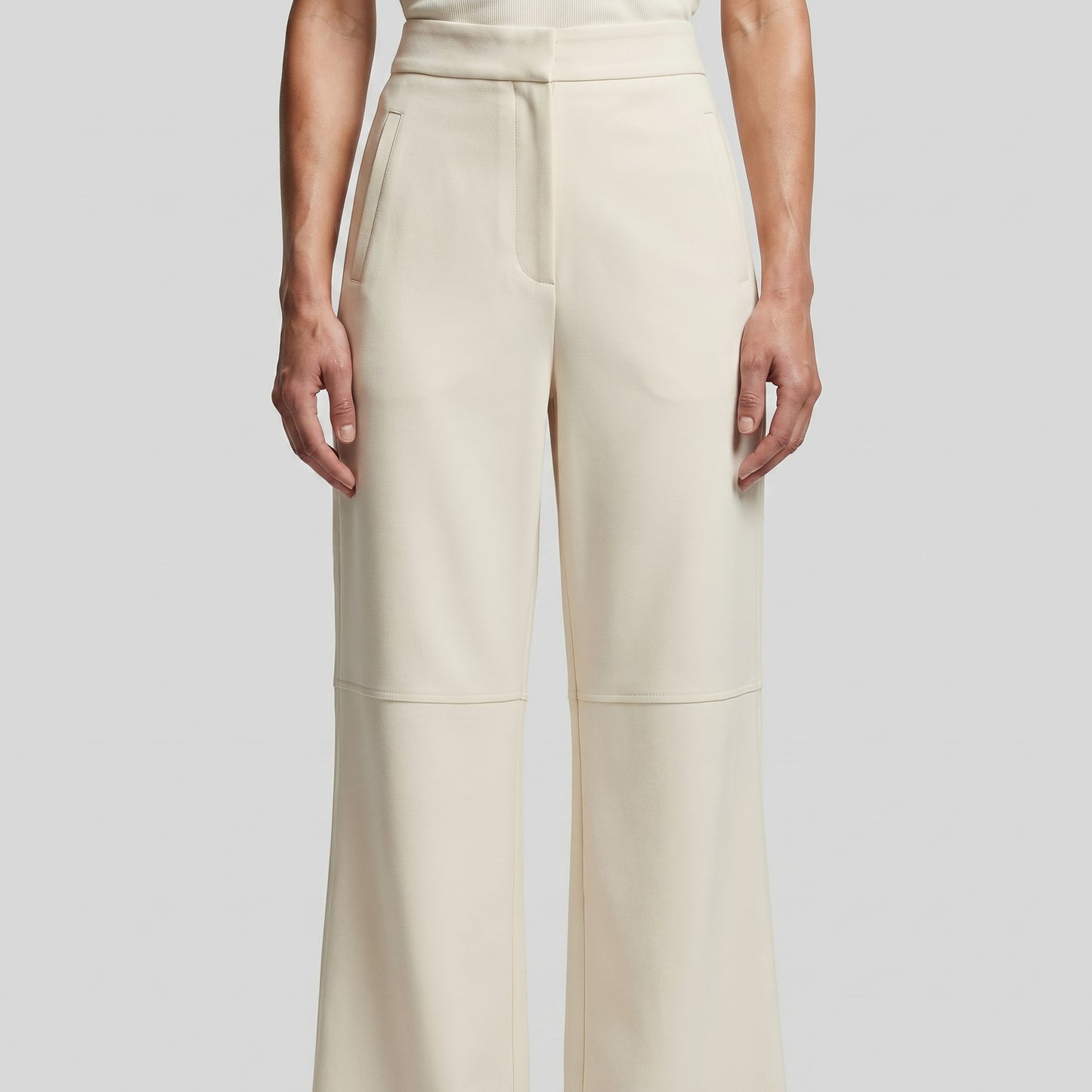 Cream Architectural Curved Leg Trousers