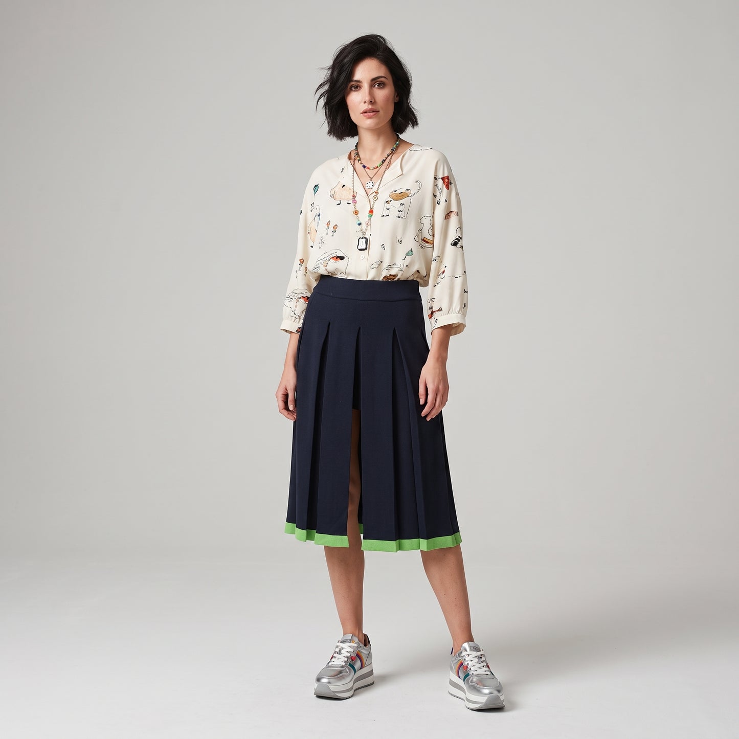Pleated Navy Knit Skirt