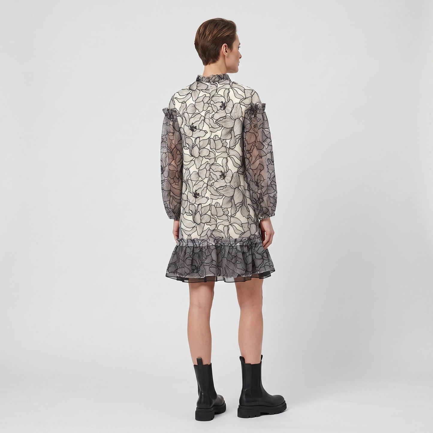 Floral Embroidered Ruffle Mini Dress