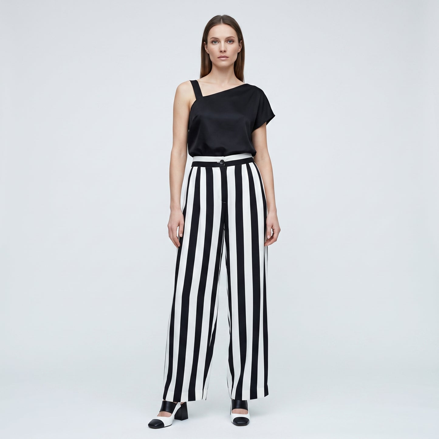 High-Waisted Striped Tailored Trousers
