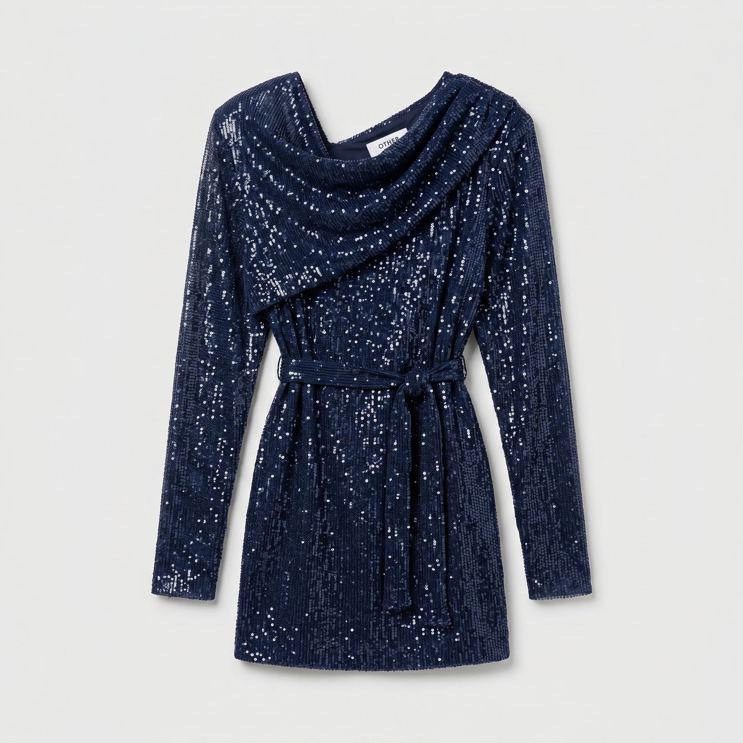 Navy Sequined Draped Mini Dress