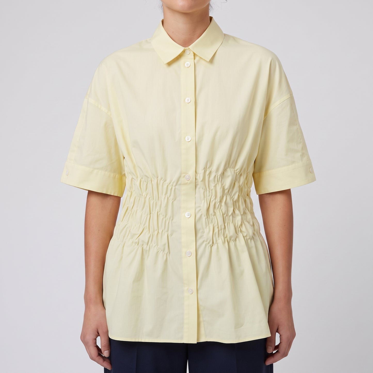 Ruched Waist Pastel Poplin Shirt
