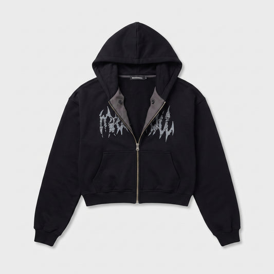 Graphic Zip-Up Cropped Hoodie