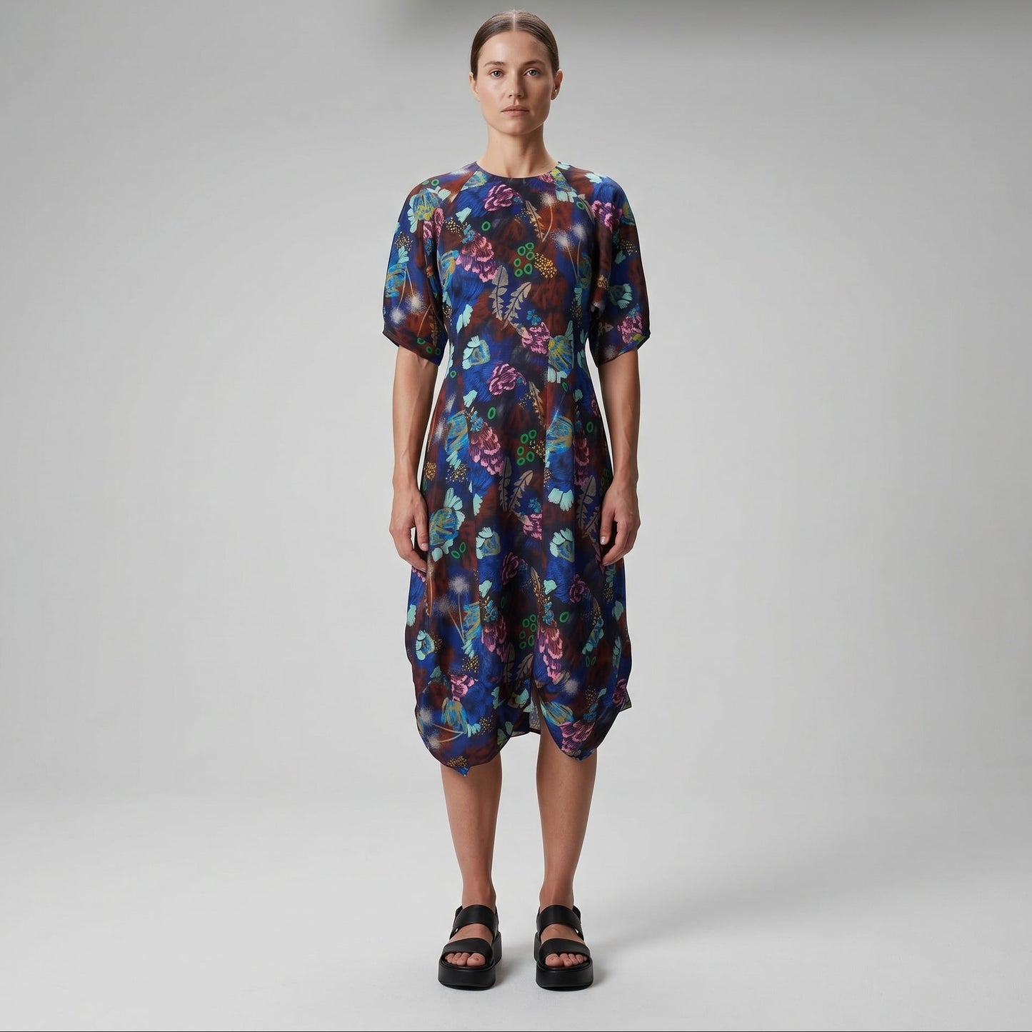 Floral Print Sculpted Midi Dress