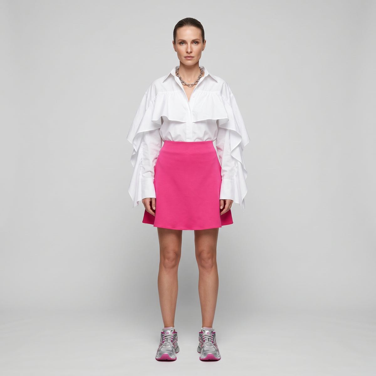 Vibrant Pink Flared Mini Skirt