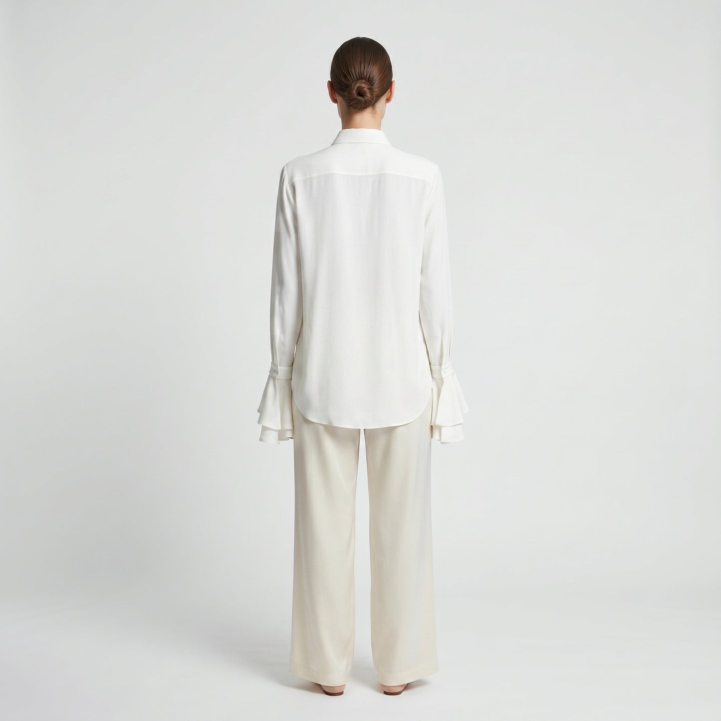 Elegant Ruffled Cuff Silk Blouse