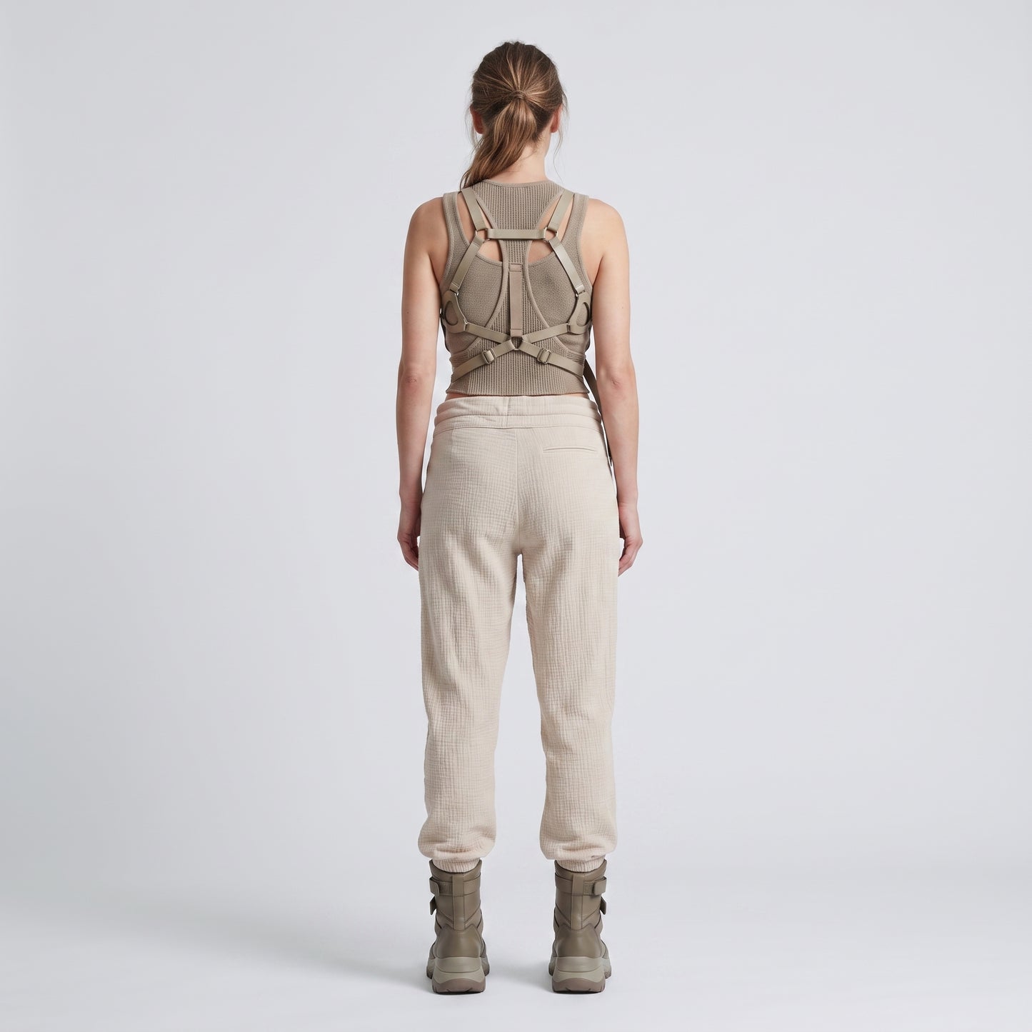 Textured Drawstring Beige Trousers