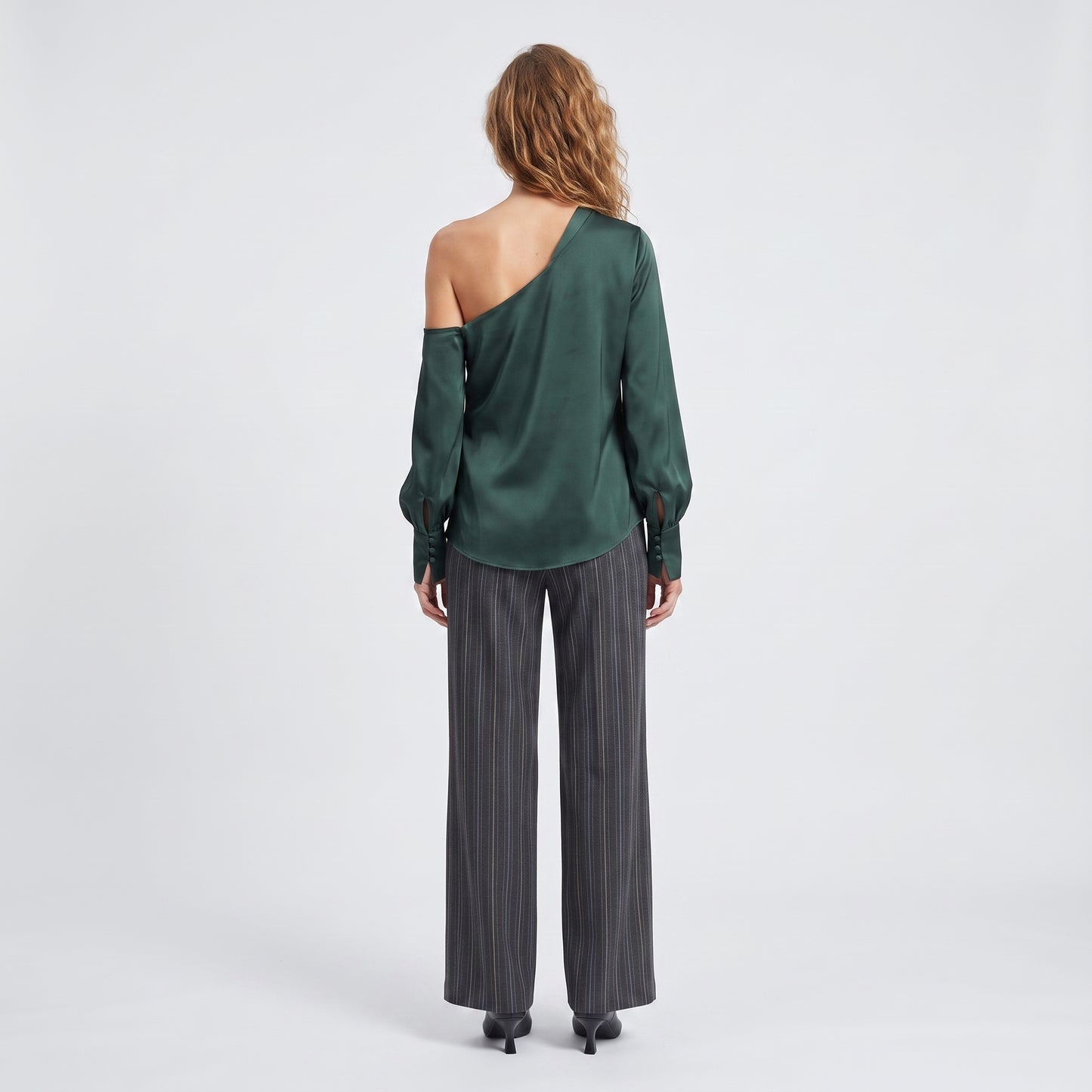 Draped One-Shoulder Satin Blouse