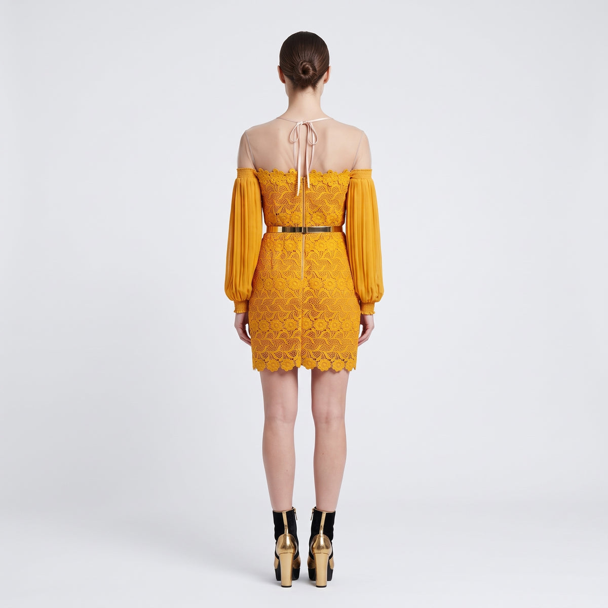 Mustard Floral Lace Mini Dress