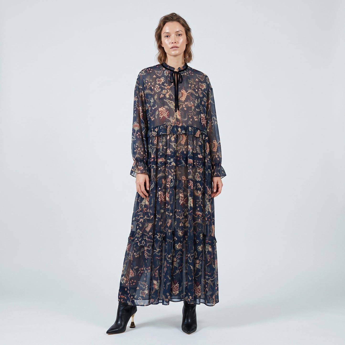Floral Print Tiered Midi Dress