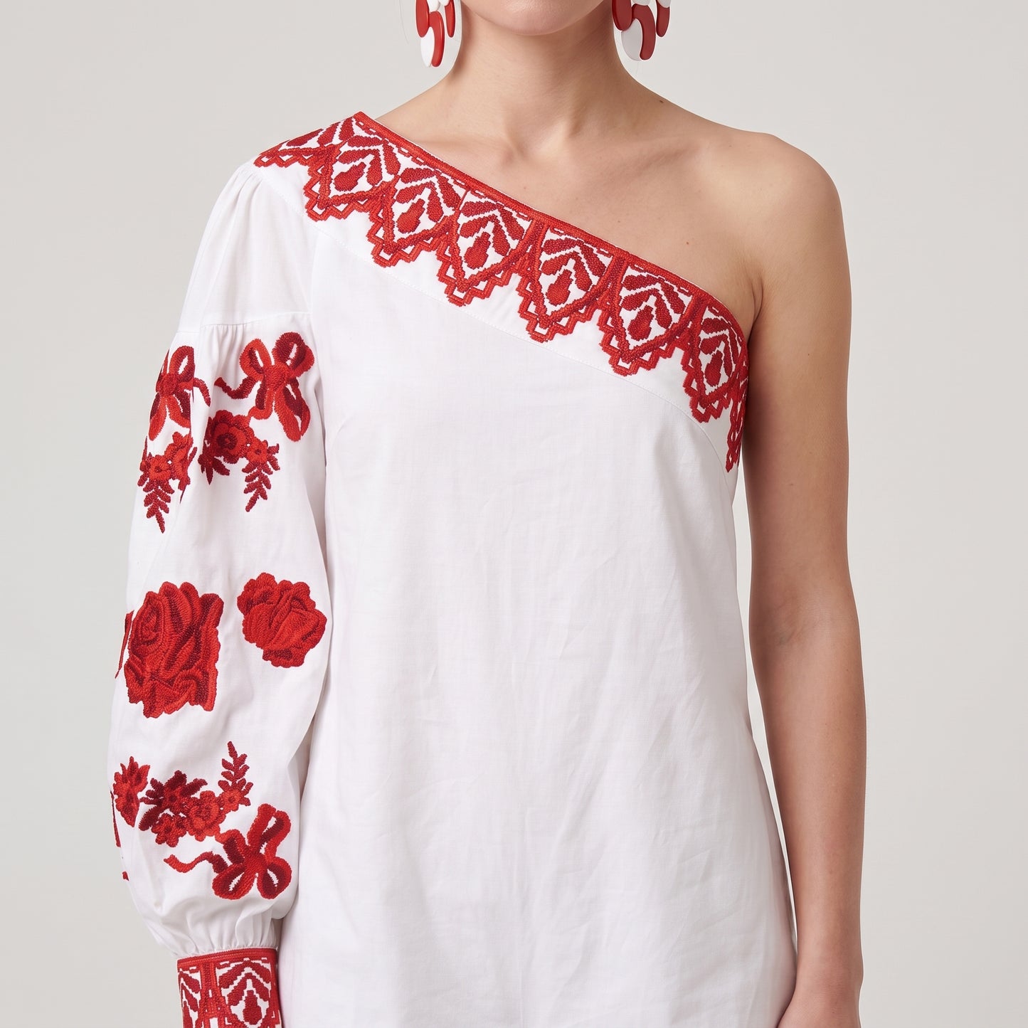 One Shoulder Embroidered Playsuit