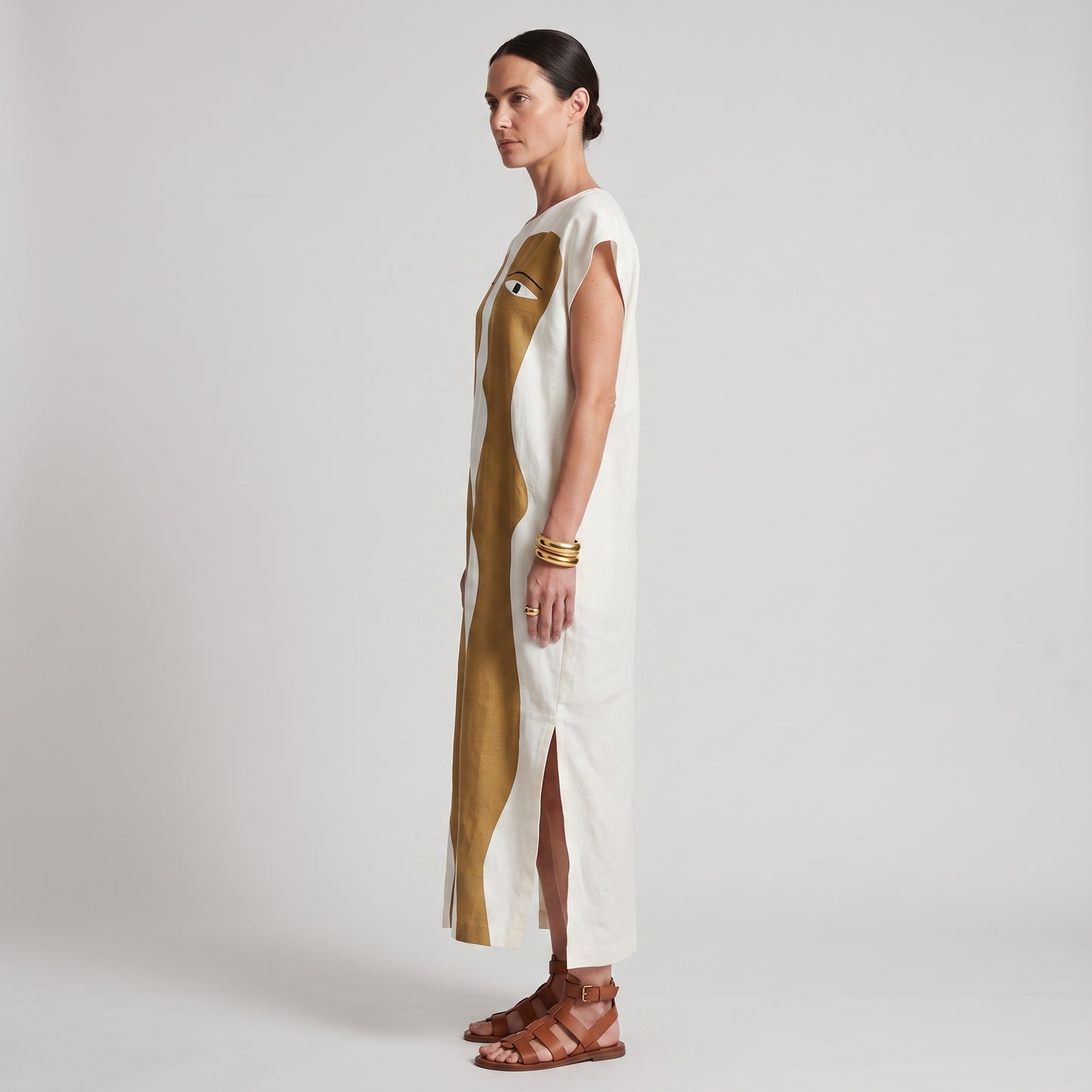 Abstract Figure Print Linen Tunic