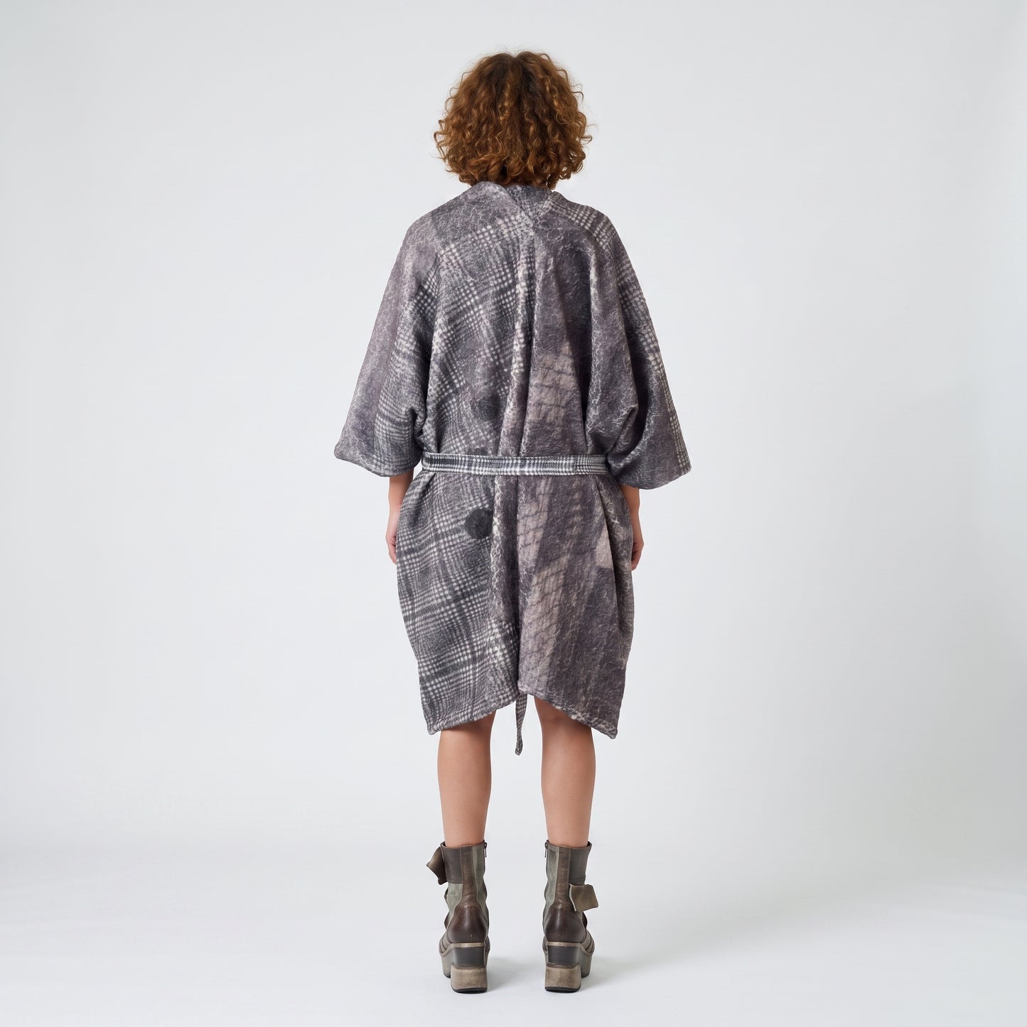 Patchwork Plaid Wool Wrap Coat