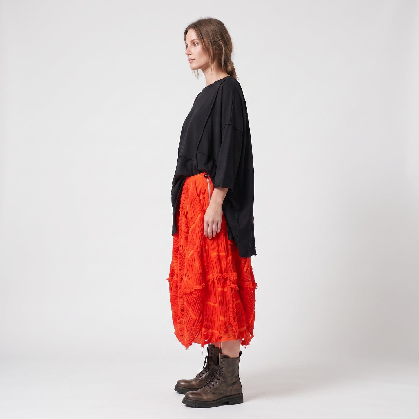 Textured Fringe Midi Skirt