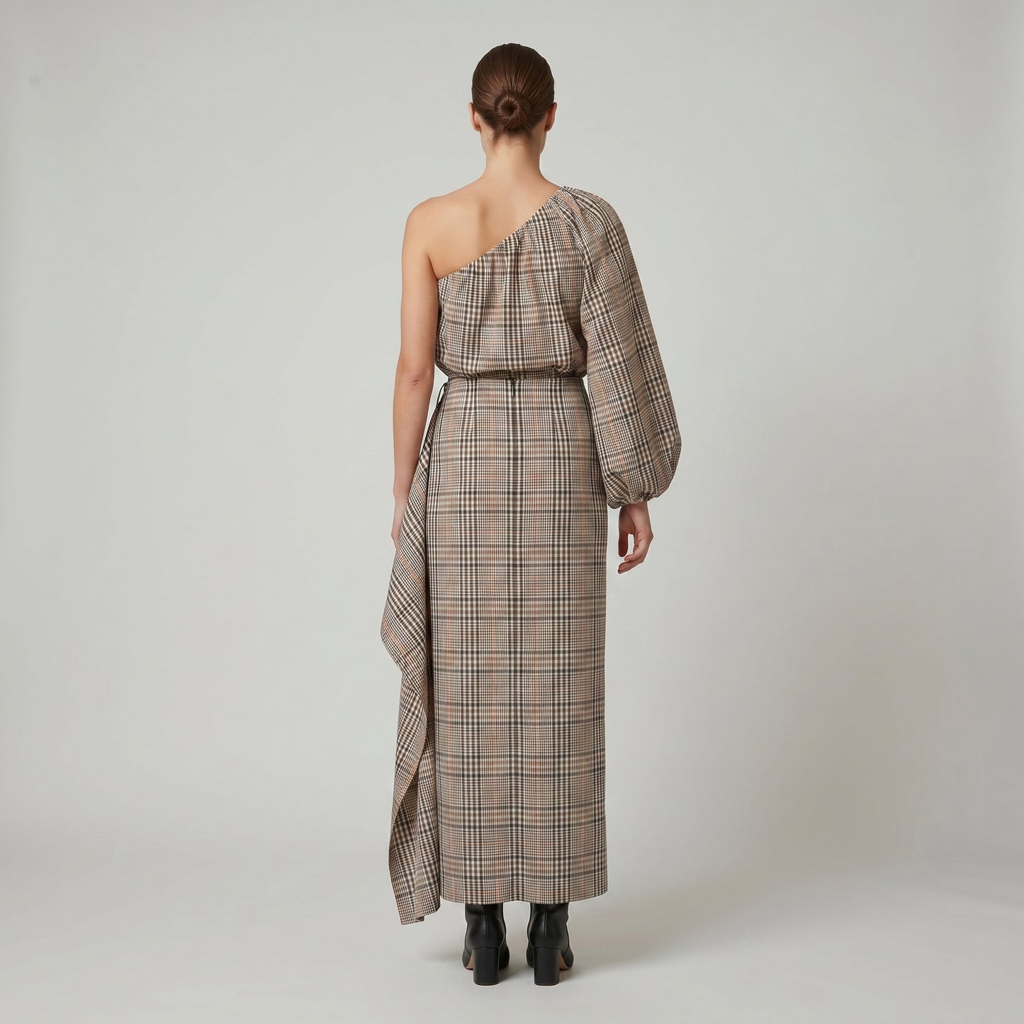 Draped Plaid Midi Skirt