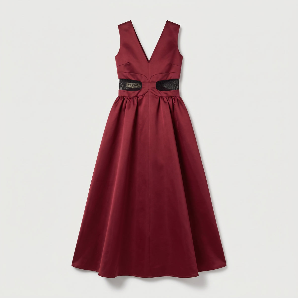 Burgundy Lace-Inset Evening Dress